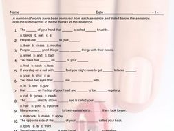 Body Parts Missing Words Worksheet