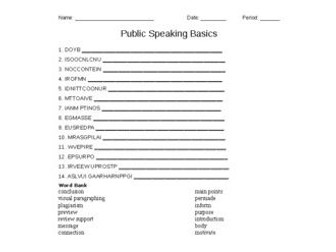 "Public Speaking" Word Scramble for an Ag. Communications Course