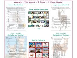 Animals 4 Worksheet-2 Game-1 Exam Bundle