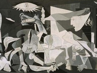 Guernica:Picasso, Pupils response to current news: 2 lessons,  Theory and Collage Drawing Creative