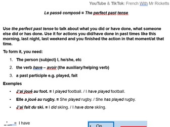 past tense - passé composé 1 mr ricketts FREE VERSION