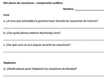 Mis planes para las vacaciones - comprensión auditiva, listening comprensión in Spanish