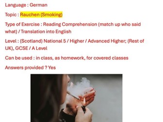 German, Rauchen / Smoking. Reading comprehension, translation.