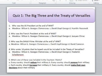 Conflict and Tension 1918-1939 multiple choice revision quizzes