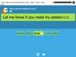 I can use nouns made with suffixes (-ance, -ation, -hood, -ship, -ure) - Interactive Activity - Year 3 Spag
