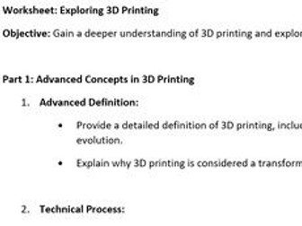session 1 - ages 15-17 - exploring advanced 3D printing worksheet