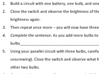 KS3 electrical circuits series and parallel investigation