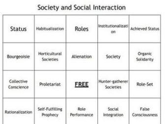 "Society and Social Interaction" Bingo Set for a Sociology Course