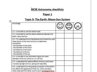 GCSE 9-1 Edexcel Astronomy break down and checklists