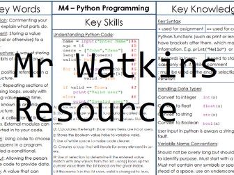 GCSE Computer Science Knowledge Organiser - Python Programming