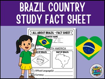 Brazil Map and Flag Country Study Research Project Worksheet Geography Activity.
