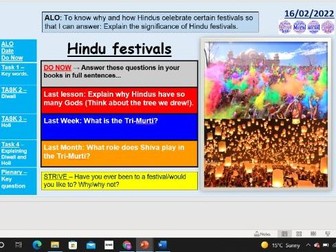 Hindu festivals. Diwali and Holi.