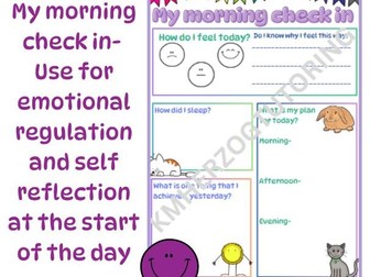 Morning check in Emotional regulation tool- self refection worksheet (SEND/ PSHE)