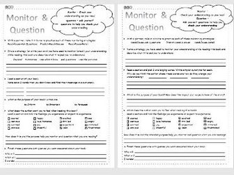 Questioning and Monitoring - Reading Comprehension - Differentiated Worksheets - KS1 or KS2