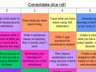 Consolidate/Plenary - Roll the Dice activity