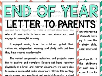 End of the Year Letter to Parents