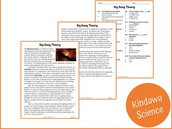 Big Bang Theory Reading Comprehension Passage and Questions - PDF