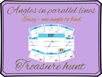 Angles in parallel lines - Finding one angle treasure hunt