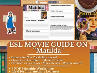 ESL Movie Guide Worksheets on Matilda