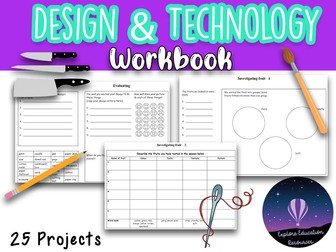 Design and Technology Worksheet Booklet for 25 projects