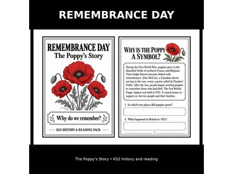 Remembrance Day: The Poppy’s Story | Primary Reading Comprehension Worksheets and Activities
