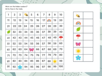 Nature missing numbers to 20, 50 and 100 worksheets