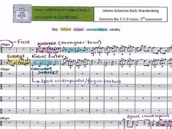 GCSE 9-1 Music Edexcel Bach Brandenberg FULL SCORE ANALYSIS