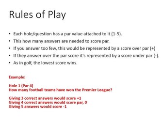 18 Hole Golf Revision Quiz
