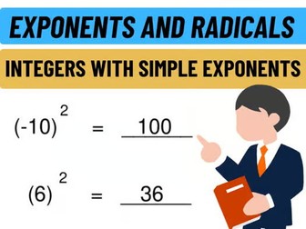 Pre-Algebra Exponents- Integers with Simple Exponents Worksheets No-Prep