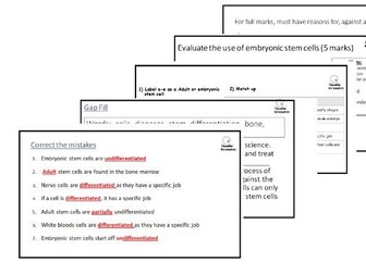 SEN/Low Ability GCSE Stem Cells Worksheets
