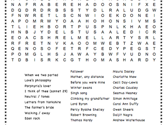 Poetry - Love and Relationships Word Search