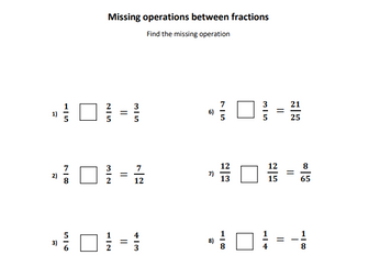 Fractions - Fill in the missing operation