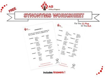 Free Synonyms Worksheet- with answers