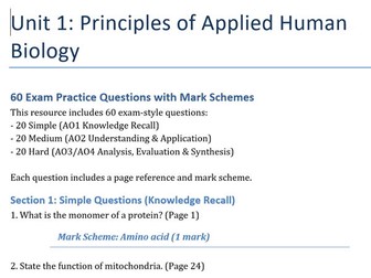 Level 3 BTEC Human Biology Unit 1 Revision (Pearson)