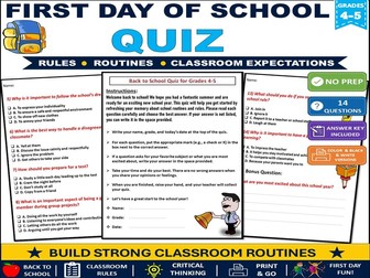 Back to School Quiz | First Day of School Activity | Rules & Routines | Grades 4-5