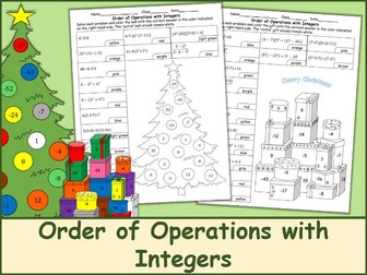 Christmas Worksheets: Order of Operations with Integers
