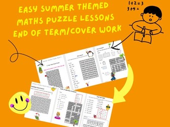 6 Page, Brand New, Cover Lesson - Summer Holiday Themed Maths Puzzle worksheets - Skills Practice