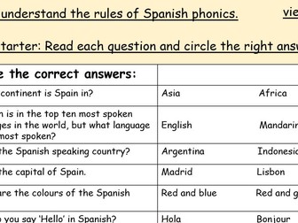 Year 7 Spanish- Lesson 1- to understand rules of Spanish phonics