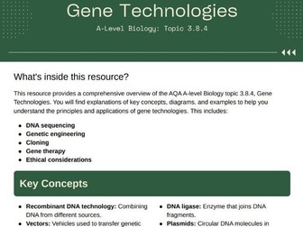 AQA A-level biology 3.8.4 Gene technologies whole topic