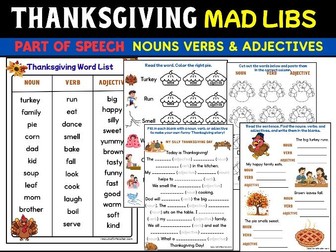 Fall Thanksgiving Mad Libs With Nouns Verbs and Adjectives | Mad Lib for Kids