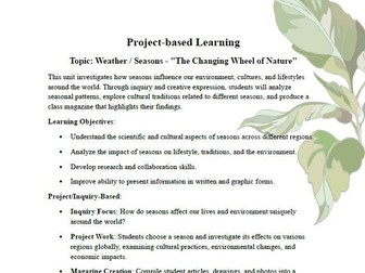 PBL Weather and Seasons "The Changing Wheel of Nature"