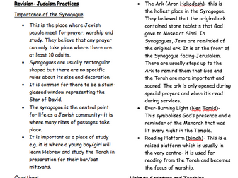 AQA Religious Studies B 2016 Judaism Practices Revision