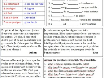 French School Rules Worksheets
