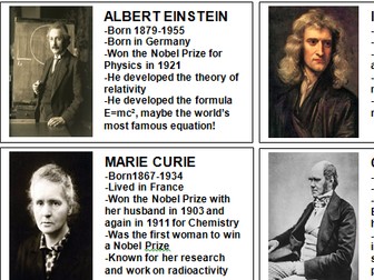 KS2 Set of x 22 “Famous Scientists Who am I?” cards
