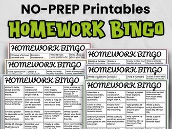 Homework Tasks, Bingo Activity | No-Prep, Grade 3 - 6 Homework tasks