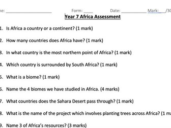 KS3 Africa Assessment