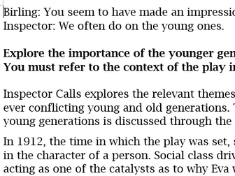 An Inspector Calls grade 9 essay - "The importance of the younger generation"