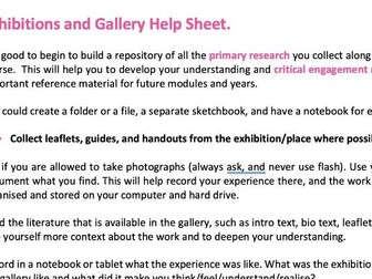 Visiting a Gallery worksheet for art/ photography students.