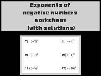 Exponents of negative numbers worksheet (with solutions)