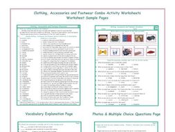 Clothing, Accessories and Footwear Combo Activity Worksheets